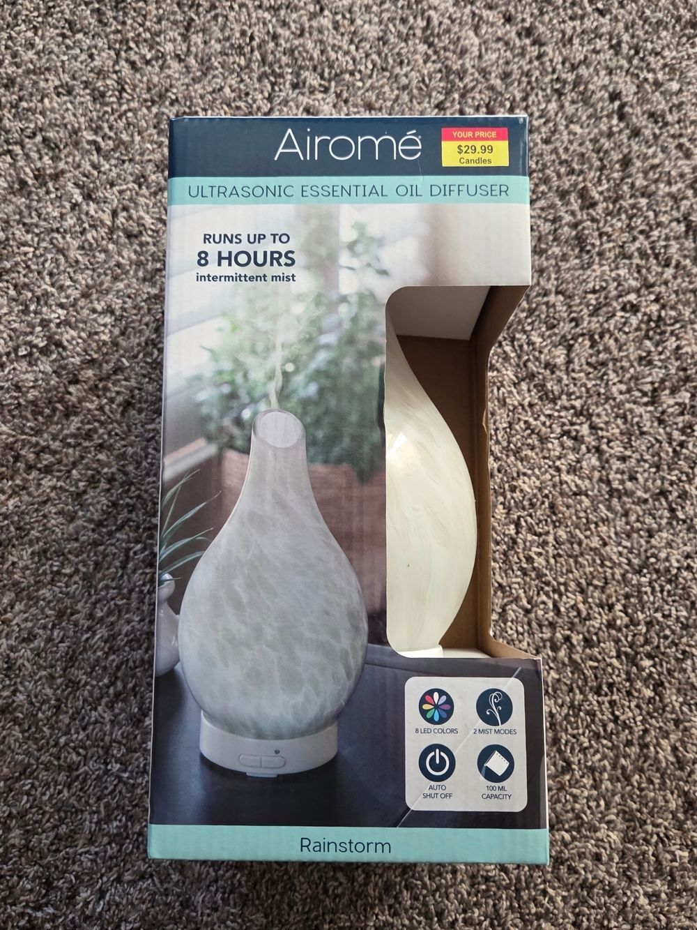 Airomé Rainstorm White Ultrasonic Essential Oil Diffuser, NEW